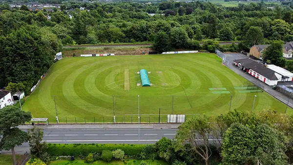 Aerial shot of Derriaghy Cricket Club, where the Junior and Senior teams play their cricket in South Belfast, Lisburn Area